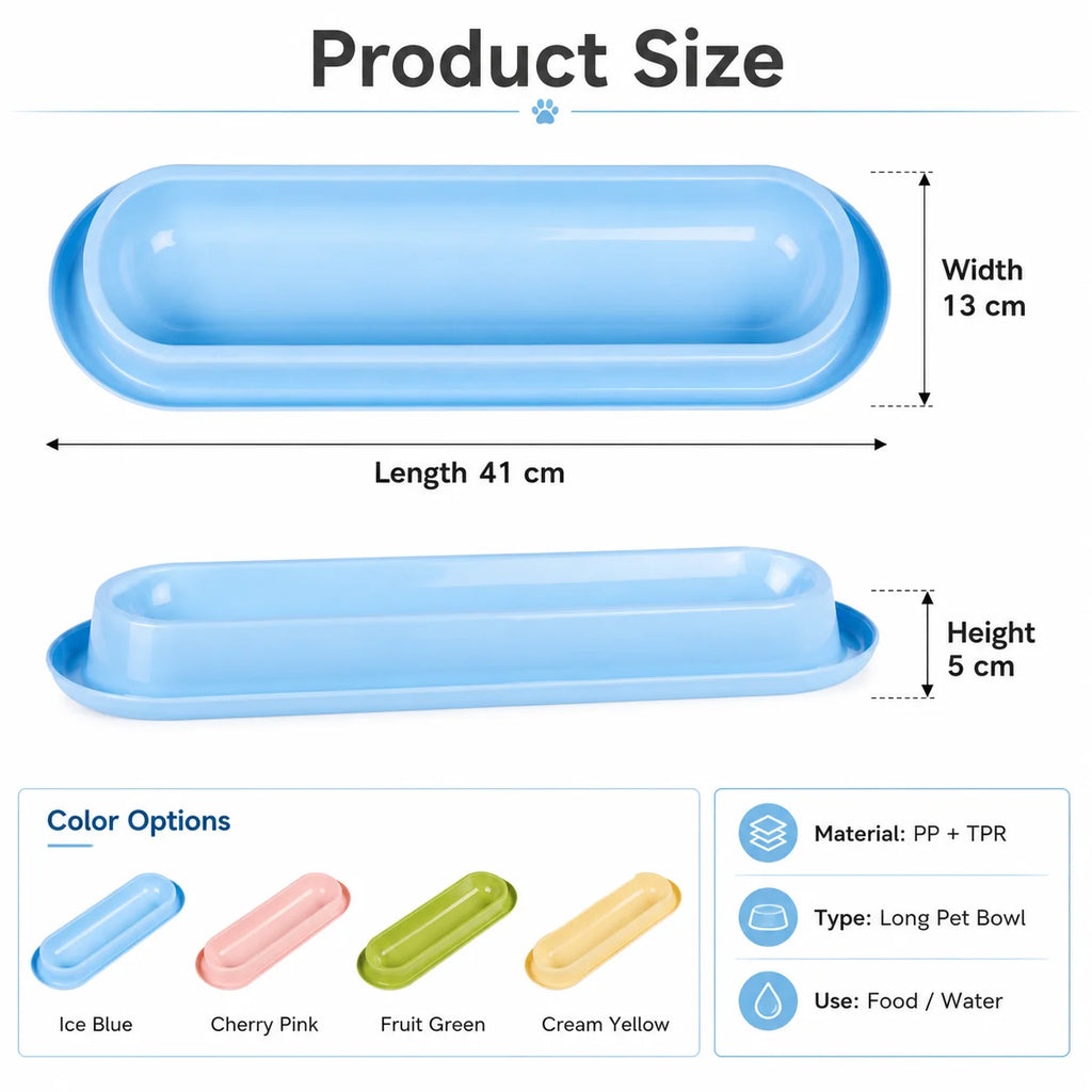 Extra Long Pet Feeding Bowl for Multiple Cats Dogs Anti Slip Anti Tip Tilted Neck Protection Food Water Feeder