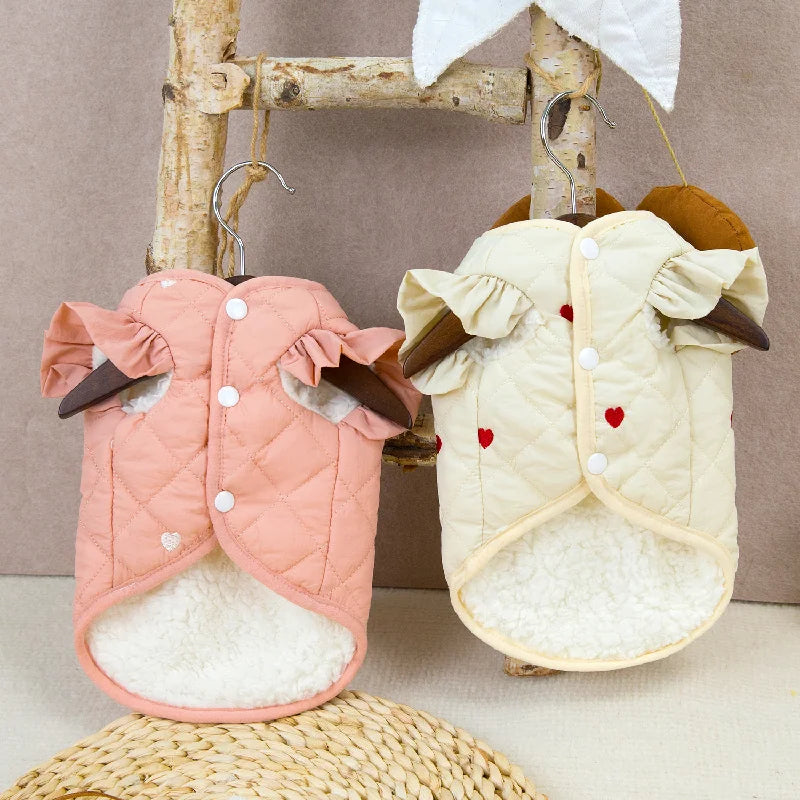 Hundekleidung Haustierkleidung Kleiner Hund Katze Warmer Mantel Herbst Winter Wasserdicht Bequem 24 Love Rüschenärmel Baumwollweste Outfit