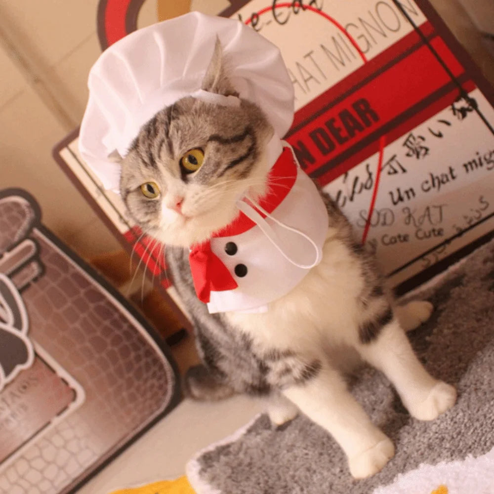 Pet Accessories Cute Pet Cooking King Hat Adjustable Stylish Chef Hat Set Comfortable Cat Cosplay Hat Pet Events