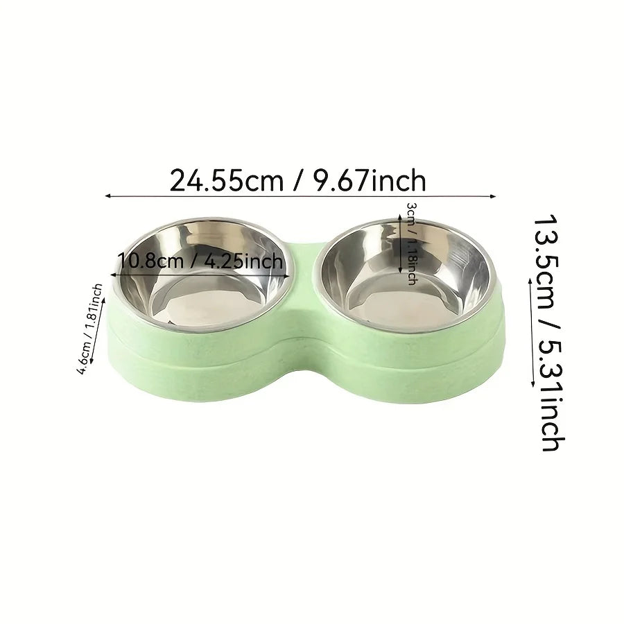 Dual Bowl Stainless Steel Double Pet Bowls for Dogs and Cats - Non-Skid Base - Perfect for Food and Water - Easy to Clean