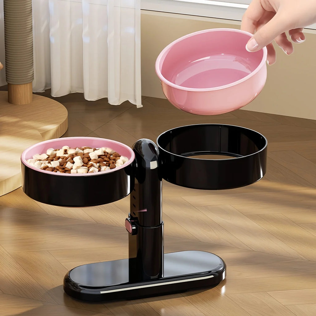 Double Color Pet Cat Feeder High-legged Dual Bowl 360 Rotatable Detachable Suction Cup Feeding Bowl for Cats