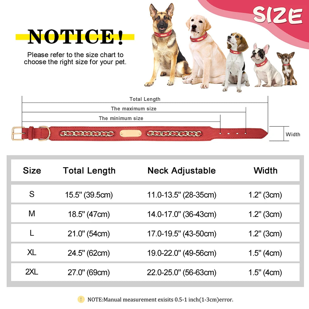 Hundehalsband aus echtem Leder für große Hunde, ID-Halsband mit kostenloser Namensgravur für kleine, mittlere und große Hunde, Metall-Design