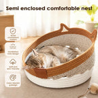 Cat Scratcher Bed With Toy Ball Cute Breathable Woven Pet Nest Cat Basket Bed For Enrichment Stimulation Indoor Sleeping