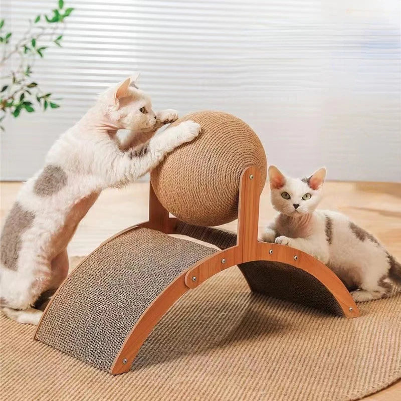 Katzen-Kratzbrett Holz Katze Klettergerüst Vertikal Kratzfestes Katzenspielzeug Rotierender Sisal-Seil Katze Greifball Kratzbaum