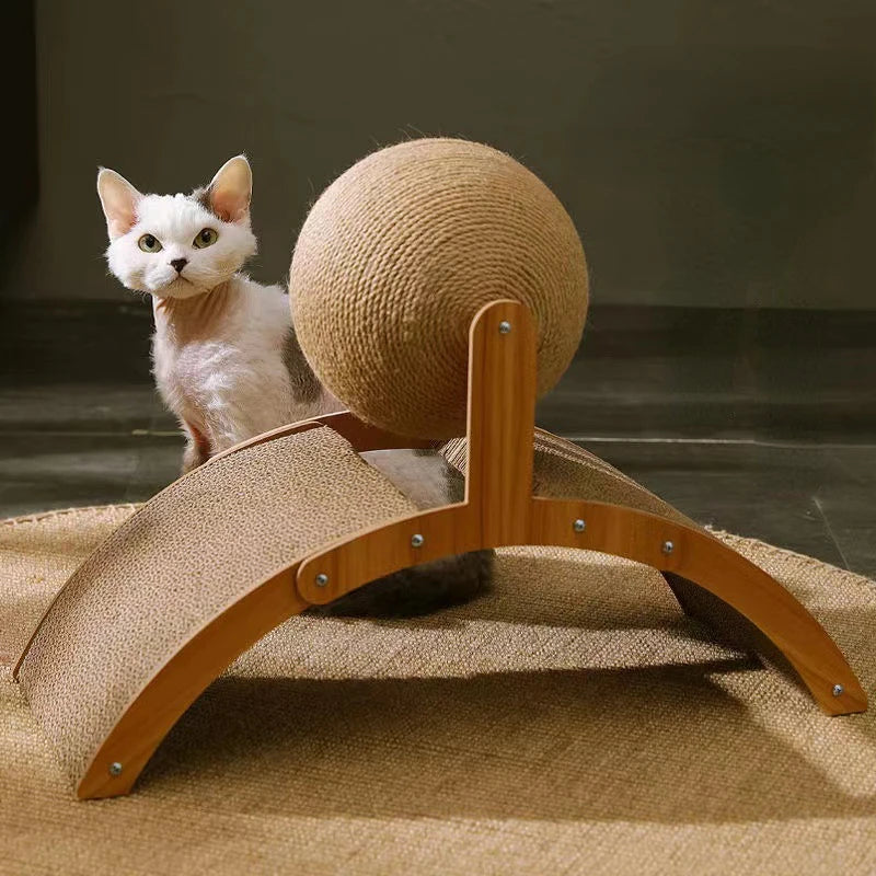 Katzen-Kratzbrett Holz Katze Klettergerüst Vertikal Kratzfestes Katzenspielzeug Rotierender Sisal-Seil Katze Greifball Kratzbaum