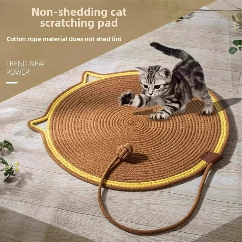 Cat Scratching Mat, Durable Cotton Rope Cat Scratcher with Self-Play Ball, 2-in-1 Sleeping & Claw Care Pad, Summer Use