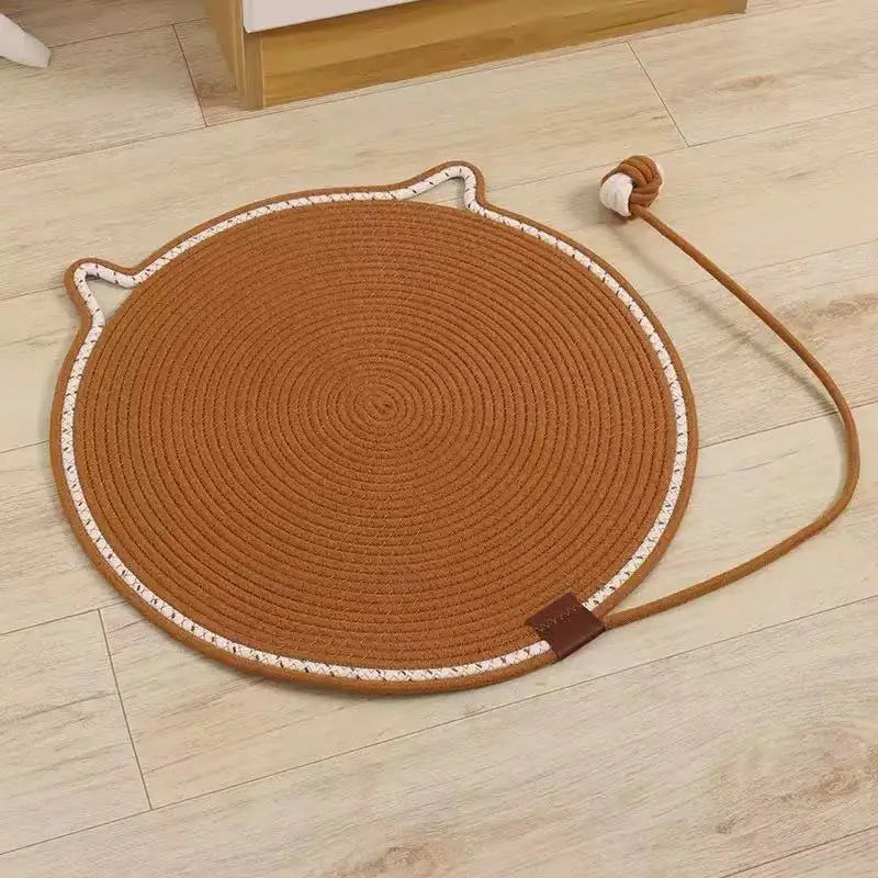 Cat Scratching Mat, Durable Cotton Rope Cat Scratcher with Self-Play Ball, 2-in-1 Sleeping & Claw Care Pad, Summer Use
