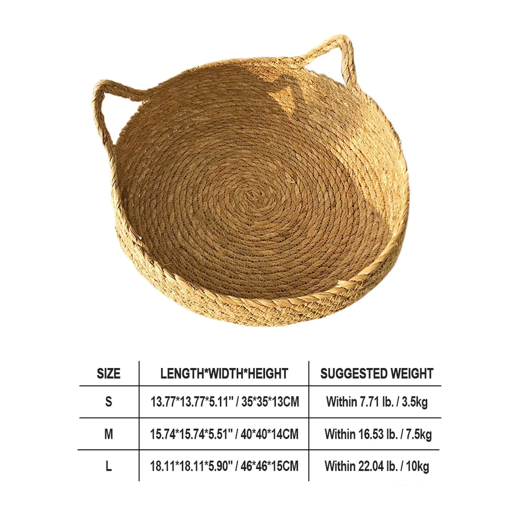 Katzenbett Haus Hundezwinger Rattan Stroh Geflochtenes Kätzchenkissen Korb Zelt Kratzbaum Welpenhöhle Nestmatte Indoor Haustierbedarf