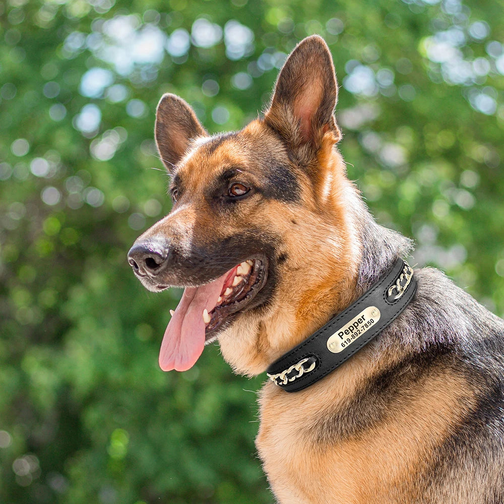 Custom Leather Dog Collar for Big Dogs Genuine Leather ID Collar Free Engraved Name For Small Medium Large Dogs Metal Design