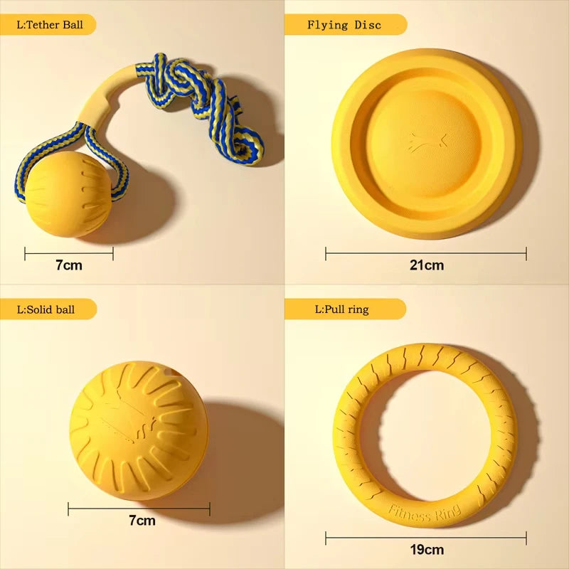 EVA Durable Dog Toys 4 Pack  Flying Disc + Ball + Tug Rope for Puppy&Adult Dogs  Chew-Proof Teeth Cleaning Set（2024 Best Seller）