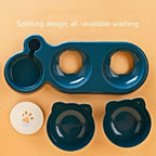 Futternäpfe mit Wasserspender, 3-in-1-Ohrdesign geneigter Katzen-Wasser- und Futternapf-Set mit Schwerkraft-Wasserflasche für Nackenschutz