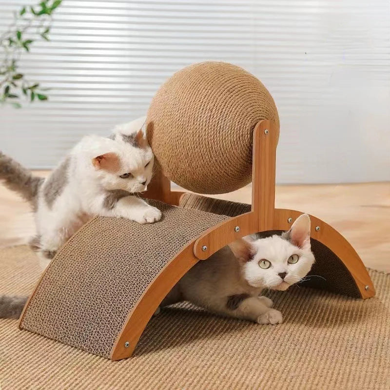 Katzen-Kratzbrett Holz Katze Klettergerüst Vertikal Kratzfestes Katzenspielzeug Rotierender Sisal-Seil Katze Greifball Kratzbaum