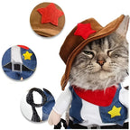Cowboy Verwandlungs-Haustierkostüm Lustiges Katzen-Cosplay-Outfit mit Hut Halloween-Weihnachtsfeier-Verkleidungskleidung für kleine und mittelgroße Tiere